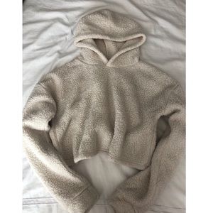 Fuzzy Cropped Teddy Hoodie
